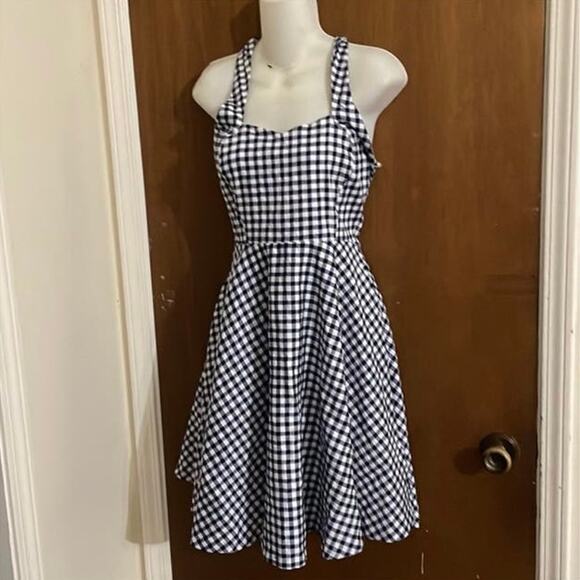 Unique Vintage navy gingham halter dress - Picture 1 of 10